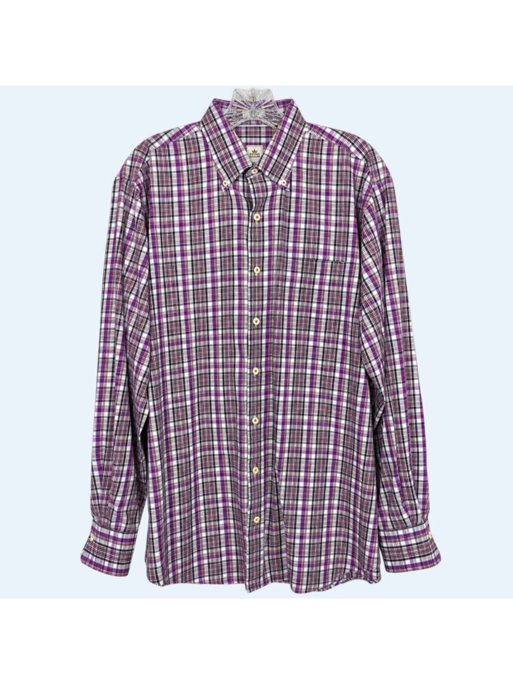 Peter Millar long sleeve button down plaid lavender cotton shirt size L